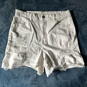 Distressed White Jean Shorts